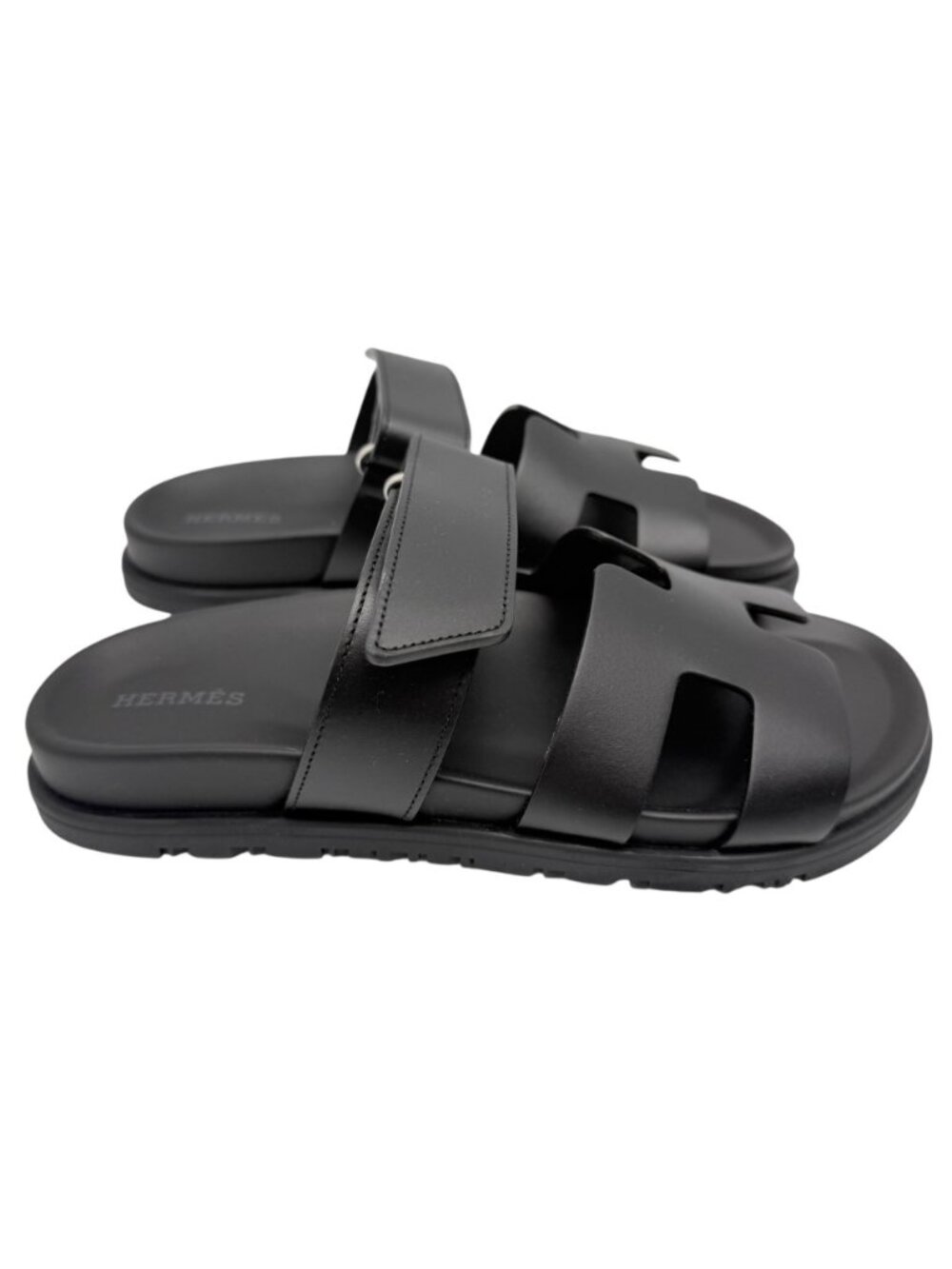 HERMES Black Calfskin Chypre Velcro Strap Sandals Sz 7 - Picture 5 of 10